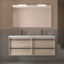 Ensemble ATTILA 141cm meuble 4 tiroirs Chêne naturel + vasque (miroir en option) - Salgar Réf. 104844