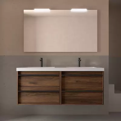 Ensemble ATTILA 141cm meuble 4 tiroirs Noyer Maya + vasque (miroir en option) - Salgar R�f. 104847