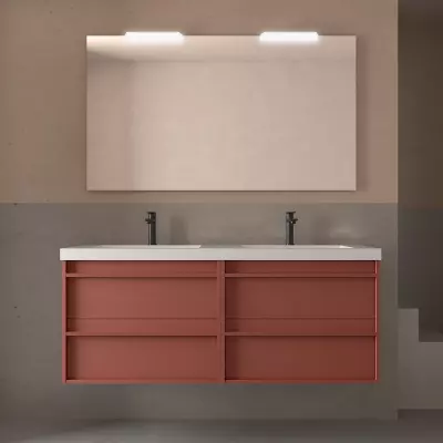 Ensemble ATTILA 141cm meuble 4 tiroirs Rouge satin� + vasque (miroir en option) - Salgar R�f. 104843