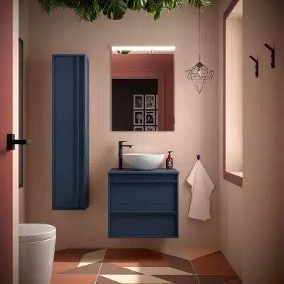Ensemble ATTILA 60cm meuble 2 tiroirs Bleu satin� + plan (vasque & miroir en option) - Salgar R�f. 104940