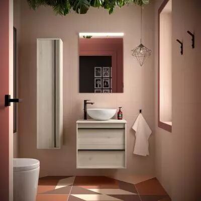 Ensemble ATTILA 60cm meuble 2 tiroirs Ch�ne naturel + plan (vasque & miroir en option) - Salgar R�f. 104943