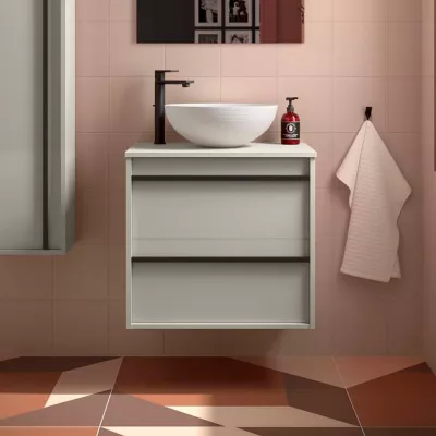 Ensemble ATTILA 60cm meuble 2 tiroirs Gris satin� + plan (vasque & miroir en option) - Salgar R�f. 117995
