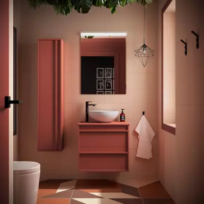Ensemble ATTILA 60cm meuble 2 tiroirs Rouge satin� + plan (vasque & miroir en option) - Salgar R�f. 104942