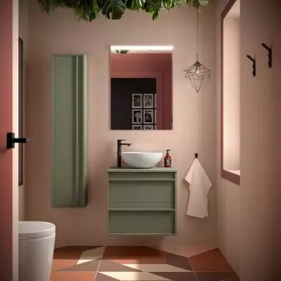 Ensemble ATTILA 60cm meuble 2 tiroirs Vert satin� + plan (vasque & miroir en option) - Salgar R�f. 104941