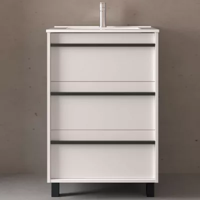 Ensemble ATTILA 61cm Blanc satin� meuble 3 tiroirs + vasque (miroir en option) - SALGAR R�f. 105104