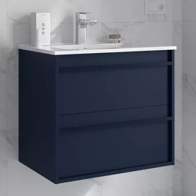 Ensemble ATTILA 61cm Bleu satin� meuble 2 tiroirs + vasque   - SALGAR R�f. 104659