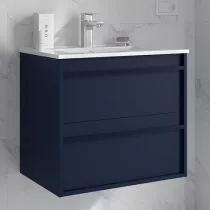 Ensemble ATTILA 61cm Bleu satin&eacute; meuble 2 tiroirs + vasque   - SALGAR R&eacute;f. 104659