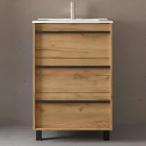 Ensemble ATTILA 61cm Ch&ecirc;ne africain meuble 3 tiroirs + vasque (miroir en option)  - SALGAR R&eacute;f. 105110