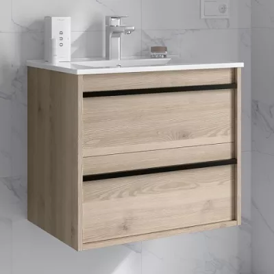Ensemble ATTILA 61cm Ch�ne naturel meuble 2 tiroirs + vasque (miroir en option) - SALGAR R�f. 104662
