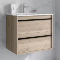 Ensemble ATTILA 61cm Ch&ecirc;ne naturel meuble 2 tiroirs + vasque (miroir en option) - SALGAR R&eacute;f. 104662