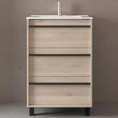 Ensemble ATTILA 61cm Ch�ne naturel meuble 3 tiroirs + vasque (miroir en option) - SALGAR R�f. 105109