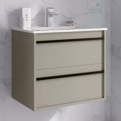 Ensemble ATTILA 61cm Gris satin� meuble 2 tiroirs + vasque (miroir en option) - SALGAR R�f. 117983
