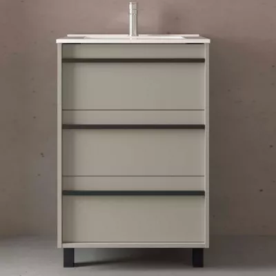 Ensemble ATTILA 61cm Gris satin� meuble 3 tiroirs + vasque (miroir en option)- SALGAR R�f. 118001