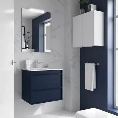 Ensemble ATTILA 61cm meuble 2 tiroirs Bleu satin� + vasque (miroir en option) - Salgar R�f. 104741