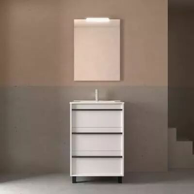 Ensemble ATTILA 61cm meuble 3 tiroirs Blanc satin� + vasque (miroir en option) - Salgar R�f. 105136