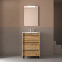 Ensemble ATTILA 61cm meuble 3 tiroirs Chêne Africain + vasque (miroir en option) - Salgar Réf. 105142