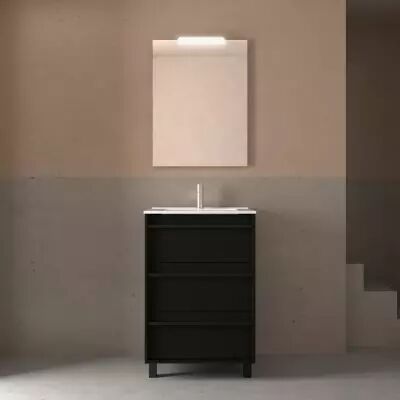 Ensemble ATTILA 61cm meuble 3 tiroirs Noir satin� + vasque (miroir en option) - Salgar R�f. 105137