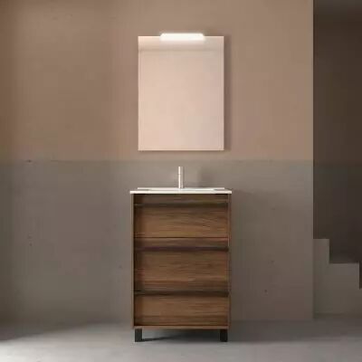 Ensemble ATTILA 61cm meuble 3 tiroirs Noyer Maya + vasque (miroir en option) - Salgar R�f. 105143
