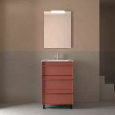 Ensemble ATTILA 61cm meuble 3 tiroirs Rouge satin� + vasque (miroir en option) - Salgar R�f. 105140