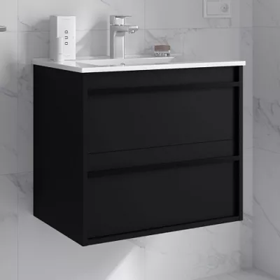 Ensemble ATTILA 61cm Noir satin� meuble 2 tiroirs + vasque   - SALGAR R�f. 104658