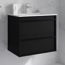 Ensemble ATTILA 61cm Noir satin&eacute; meuble 2 tiroirs + vasque   - SALGAR R&eacute;f. 104658
