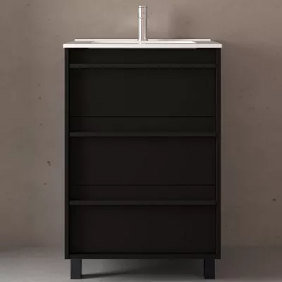 Ensemble ATTILA 61cm Noir satin� meuble 3 tiroirs + vasque (miroir en option)  - SALGAR R�f. 105105
