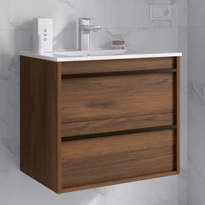 Ensemble ATTILA 61cm Noyer maya meuble 2 tiroirs + vasque (miroir en option)  - SALGAR R�f. 104664