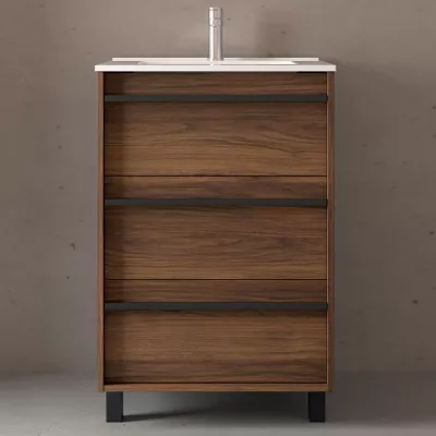 Ensemble ATTILA 61cm Noyer maya meuble 3 tiroirs + vasque (miroir en option)  - SALGAR R�f. 105111