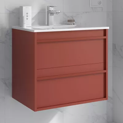 Ensemble ATTILA 61cm Rouge satin� meuble 2 tiroirs + vasque (miroir en option) - SALGAR R�f. 104661