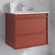 Ensemble ATTILA 61cm Rouge satin&eacute; meuble 2 tiroirs + vasque (miroir en option) - SALGAR R&eacute;f. 104661