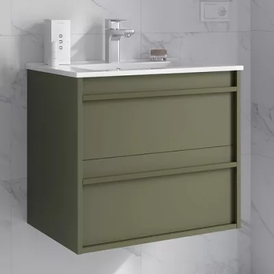 Ensemble ATTILA 61cm Vert satin� meuble 2 tiroirs + vasque (miroir en option) - SALGAR R�f. 104660
