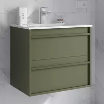 Ensemble ATTILA 61cm Vert satin&eacute; meuble 2 tiroirs + vasque (miroir en option) - SALGAR R&eacute;f. 104660