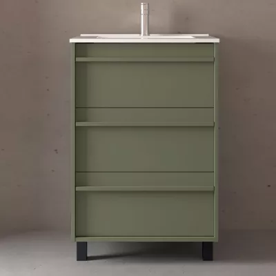 Ensemble ATTILA 61cm Vert satin� meuble 3 tiroirs + vasque (miroir en option)  - SALGAR R�f. 105107