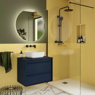 Ensemble ATTILA 70cm meuble 2 tiroirs Bleu satin� + plan (vasque & miroir en option) - Salgar R�f. 104948