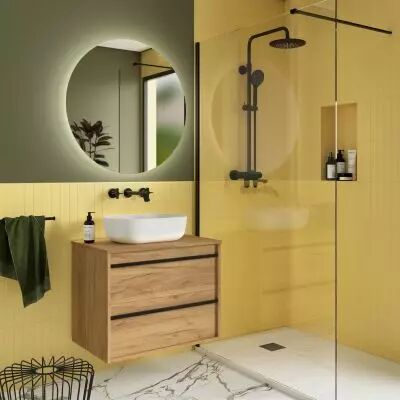 Ensemble ATTILA 70cm meuble 2 tiroirs Ch�ne Africain + plan (vasque & miroir en option) - Salgar R�f. 104952