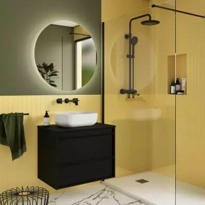 Ensemble ATTILA 70cm meuble 2 tiroirs Noir satin� + plan (vasque & miroir en option) - Salgar R�f. 104947