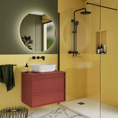 Ensemble ATTILA 70cm meuble 2 tiroirs Rouge satin� + plan (vasque & miroir en option) - Salgar R�f. 104950