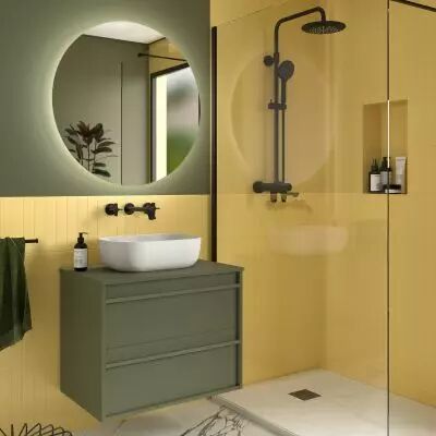Ensemble ATTILA 70cm meuble 2 tiroirs Vert satin� + plan (vasque & miroir en option) - Salgar R�f. 104949