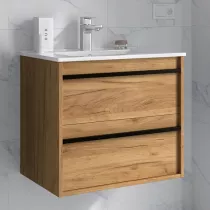 Ensemble ATTILA 71cm Ch&ecirc;ne africain meuble 2 tiroirs + vasque (miroir en option) - SALGAR R&eacute;f. 104713