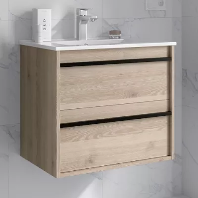 Ensemble ATTILA 71cm Ch�ne naturel meuble 2 tiroirs + vasque (miroir en option) - SALGAR R�f. 104712