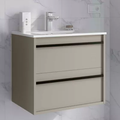 Ensemble ATTILA 71cm Gris satin� meuble 2 tiroirs + vasque (miroir en option) - SALGAR R�f. 117984