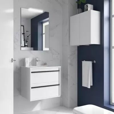 Ensemble ATTILA 71cm meuble 2 tiroirs Blanc satin� + vasque (miroir en option) - Salgar R�f. 104747