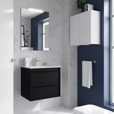 Ensemble ATTILA 71cm meuble 2 tiroirs Noir satin� + vasque (miroir en option) - Salgar R�f. 104748
