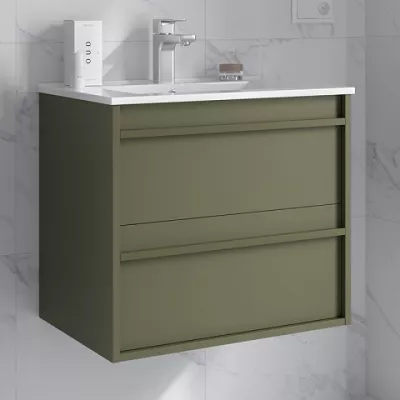 Ensemble ATTILA 71cm Vert satin� meuble 2 tiroirs + vasque (miroir en option)  - SALGAR R�f. 104710