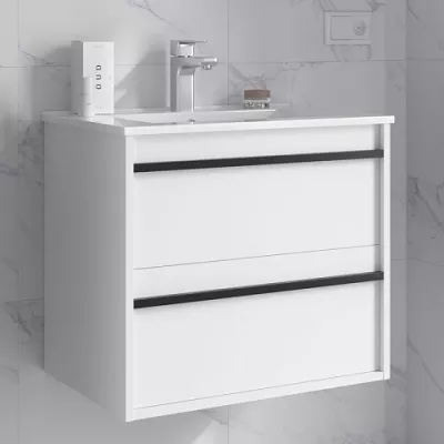 Ensemble ATTILA 761cm Blanc satin� meuble 2 tiroirs + vasque (miroir en option) - SALGAR R�f. 104707