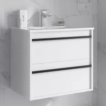 Ensemble ATTILA 761cm Blanc satin&eacute; meuble 2 tiroirs + vasque (miroir en option) - SALGAR R&eacute;f. 104707