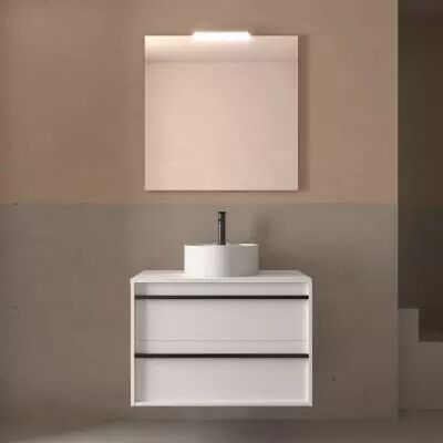 Ensemble ATTILA 80cm meuble 2 tiroirs Blanc satin� + plan (vasque & miroir en option) - Salgar R�f. 104954