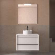 Ensemble ATTILA 80cm meuble 2 tiroirs Blanc satiné + plan (vasque & miroir en option) - Salgar Réf. 104954