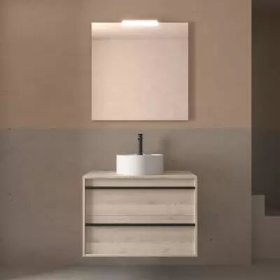 Ensemble ATTILA 80cm meuble 2 tiroirs Ch�ne naturel + plan (vasque & miroir en option) - Salgar R�f. 104959