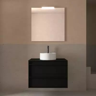 Ensemble ATTILA 80cm meuble 2 tiroirs Noir satin� + plan (vasque & miroir en option) - Salgar R�f. 104955